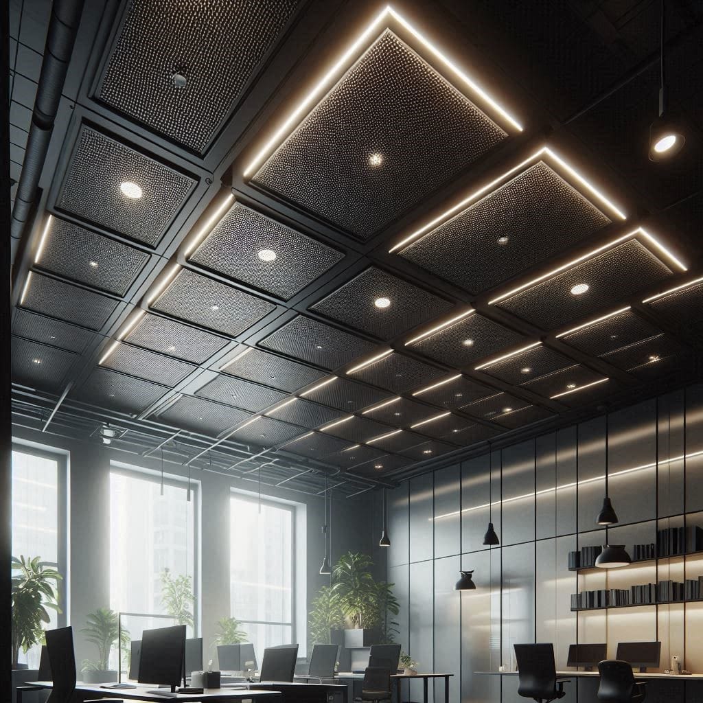 black drop ceiling tiles